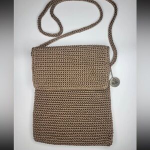 THE SAK Classic Crochet Small Crossbody Bag Purse Tan - 7” x 7